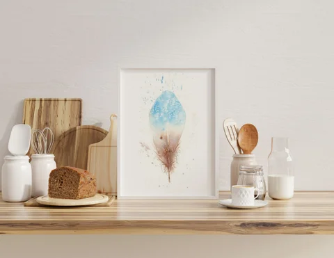 Image of a feather watercolor painting by Shayna Larsen, originals & prints available
