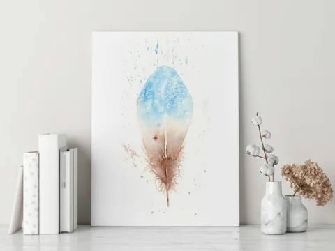 Image of a feather watercolor painting by Shayna Larsen, originals & prints available