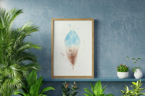 Image of a feather watercolor painting by Shayna Larsen, originals & prints available