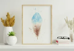 Image of a feather watercolor painting by Shayna Larsen, originals & prints available