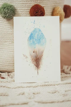 Image of a feather watercolor painting by Shayna Larsen, originals & prints available