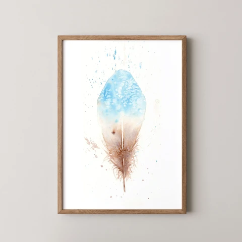 Image of a feather watercolor painting by Shayna Larsen, originals & prints available