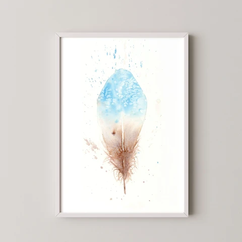 Image of a feather watercolor painting by Shayna Larsen, originals & prints available
