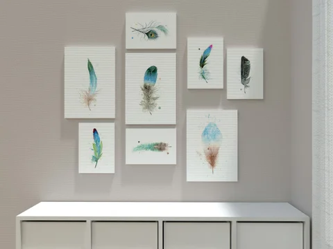 Image of a feather watercolor painting by Shayna Larsen, originals & prints available