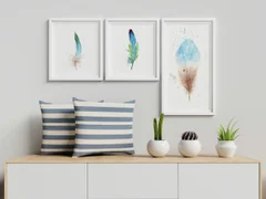 Image of a feather watercolor painting by Shayna Larsen, originals & prints available