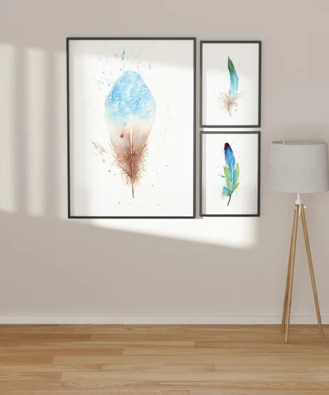 Image of a feather watercolor painting by Shayna Larsen, originals & prints available