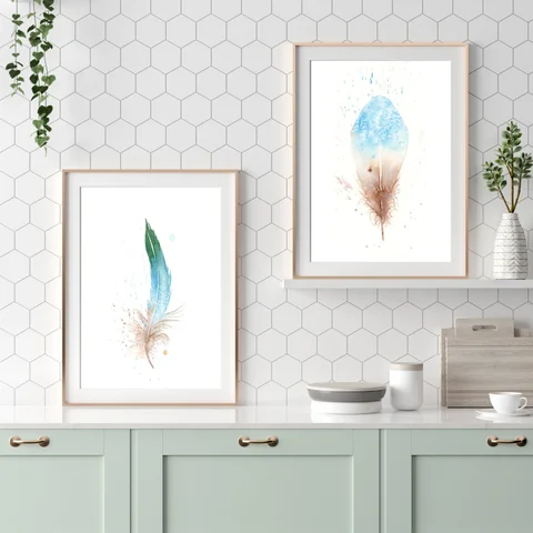 Image of a feather watercolor painting by Shayna Larsen, originals & prints available