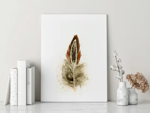 Image of a feather watercolor painting by Shayna Larsen, originals & prints available