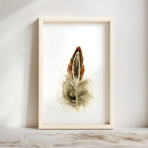 Image of a feather watercolor painting by Shayna Larsen, originals & prints available