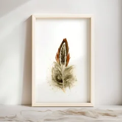Image of a feather watercolor painting by Shayna Larsen, originals & prints available