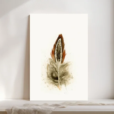 Image of a feather watercolor painting by Shayna Larsen, originals & prints available