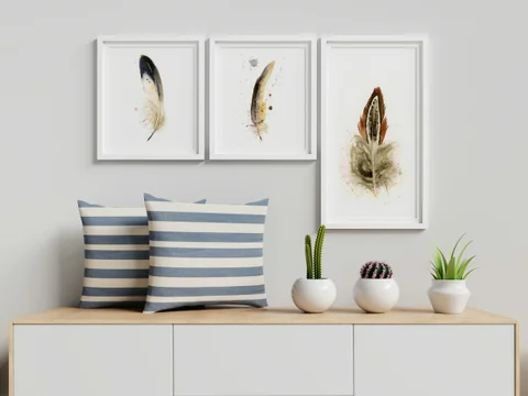 Image of a feather watercolor painting by Shayna Larsen, originals & prints available
