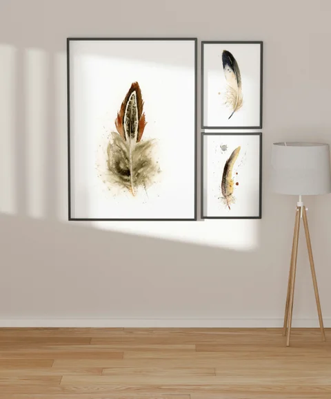 Image of a feather watercolor painting by Shayna Larsen, originals & prints available