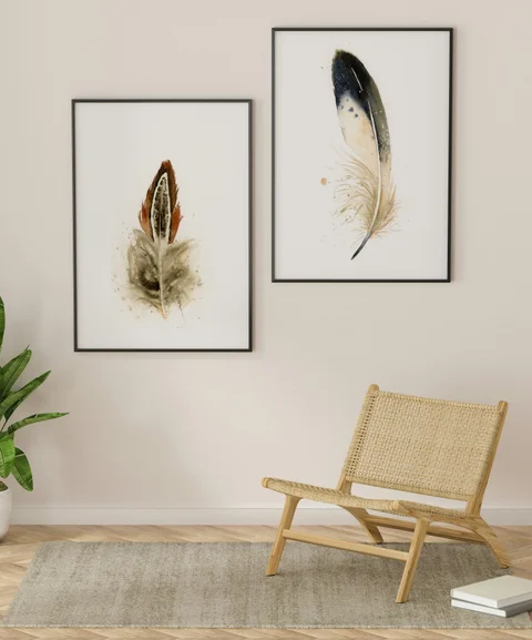 Image of a feather watercolor painting by Shayna Larsen, originals & prints available