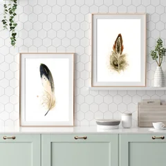 Image of a feather watercolor painting by Shayna Larsen, originals & prints available