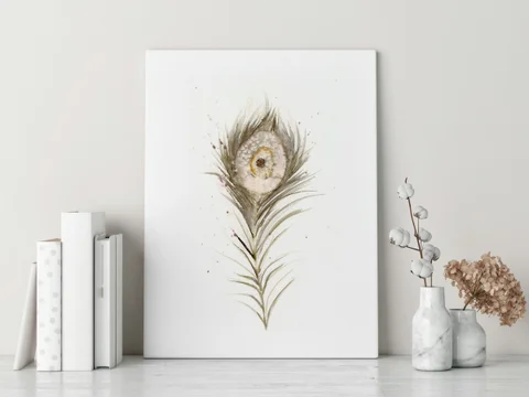 Image of a feather watercolor painting by Shayna Larsen, originals & prints available