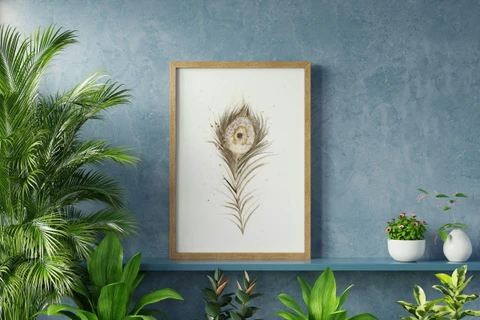 Image of a feather watercolor painting by Shayna Larsen, originals & prints available