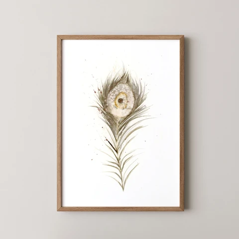 Image of a feather watercolor painting by Shayna Larsen, originals & prints available