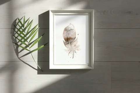 Image of a feather watercolor painting by Shayna Larsen, originals & prints available