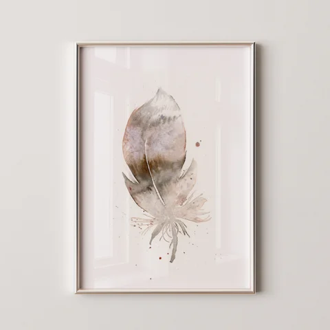 Image of a feather watercolor painting by Shayna Larsen, originals & prints available