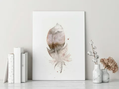 Image of a feather watercolor painting by Shayna Larsen, originals & prints available