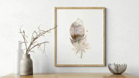 Image of a feather watercolor painting by Shayna Larsen, originals & prints available