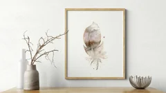 Image of a feather watercolor painting by Shayna Larsen, originals & prints available