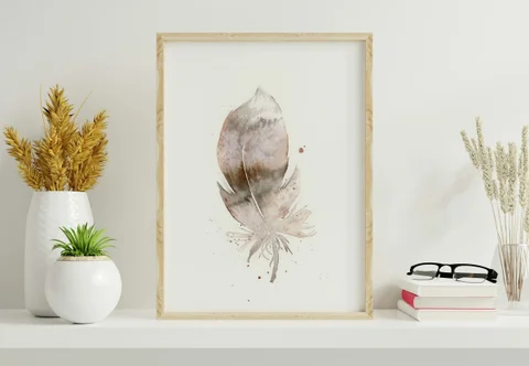 Image of a feather watercolor painting by Shayna Larsen, originals & prints available