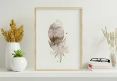 Image of a feather watercolor painting by Shayna Larsen, originals & prints available