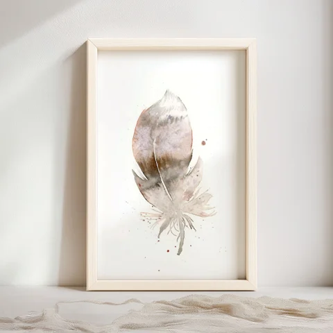 Image of a feather watercolor painting by Shayna Larsen, originals & prints available