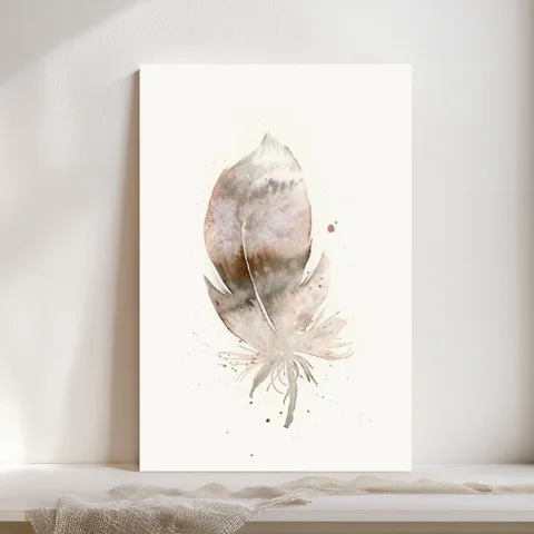 Image of a feather watercolor painting by Shayna Larsen, originals & prints available
