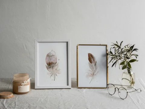 Image of a feather watercolor painting by Shayna Larsen, originals & prints available