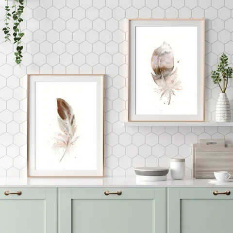 Image of a feather watercolor painting by Shayna Larsen, originals & prints available