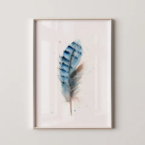Image of a feather watercolor painting by Shayna Larsen, originals & prints available