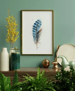Image of a feather watercolor painting by Shayna Larsen, originals & prints available