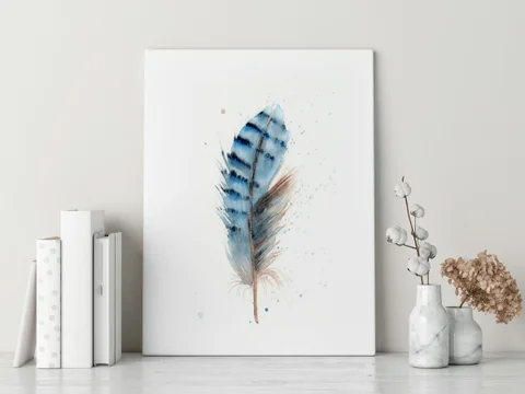 Image of a feather watercolor painting by Shayna Larsen, originals & prints available