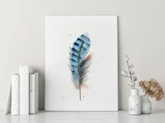 Image of a feather watercolor painting by Shayna Larsen, originals & prints available