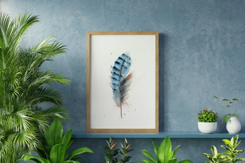 Image of a feather watercolor painting by Shayna Larsen, originals & prints available