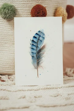 Image of a feather watercolor painting by Shayna Larsen, originals & prints available
