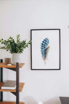 Image of a feather watercolor painting by Shayna Larsen, originals & prints available