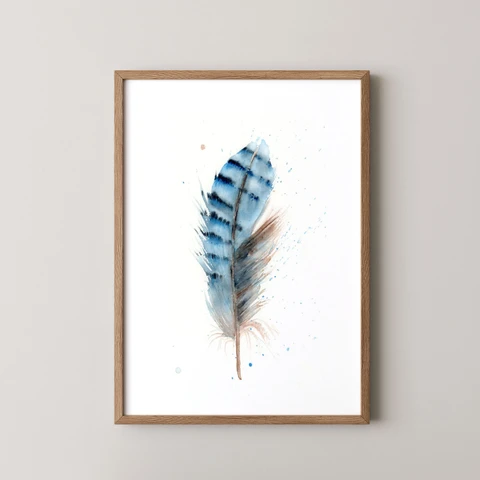 Image of a feather watercolor painting by Shayna Larsen, originals & prints available