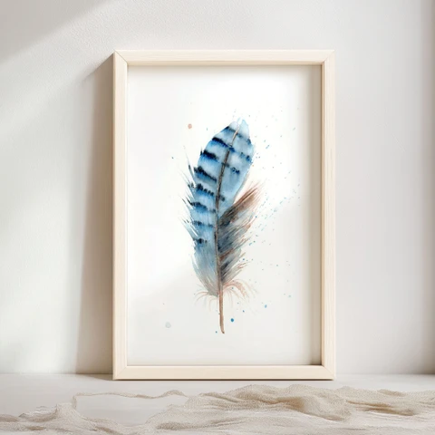 Image of a feather watercolor painting by Shayna Larsen, originals & prints available