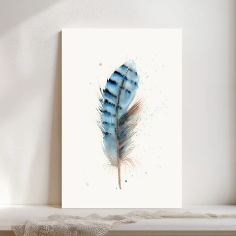 Image of a feather watercolor painting by Shayna Larsen, originals & prints available