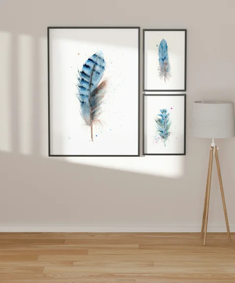 Image of a feather watercolor painting by Shayna Larsen, originals & prints available