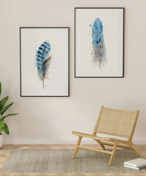 Image of a feather watercolor painting by Shayna Larsen, originals & prints available