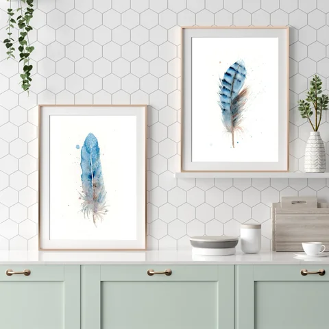 Image of a feather watercolor painting by Shayna Larsen, originals & prints available