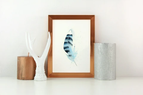 Image of a feather watercolor painting by Shayna Larsen, originals & prints available