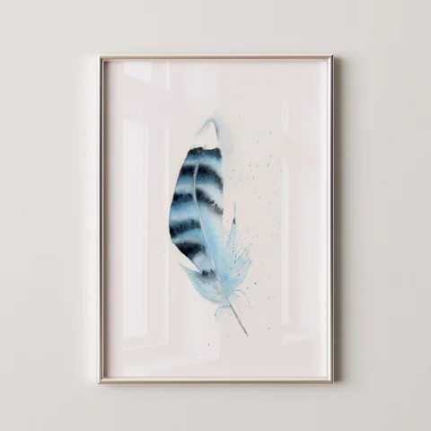 Image of a feather watercolor painting by Shayna Larsen, originals & prints available
