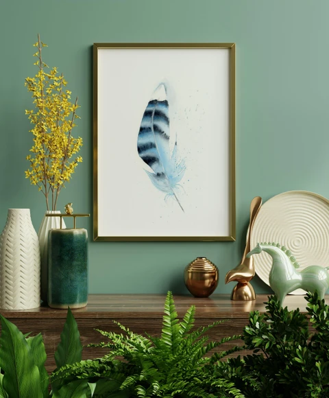 Image of a feather watercolor painting by Shayna Larsen, originals & prints available