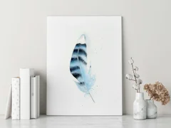 Image of a feather watercolor painting by Shayna Larsen, originals & prints available